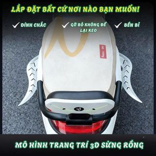 Cặp Sừng Rồng Đen Vân Carbon, Đen Bóng 3D Trang Trí Nóc Xe Ô Tô, Xe Máy Miếng Dán Chắc Chắn,Chịu Được Nhiệt Độ Môi Trg