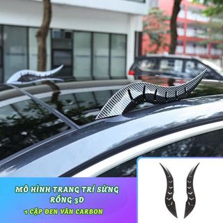 Cặp Sừng Rồng Đen Vân Carbon, Đen Bóng 3D Trang Trí Nóc Xe Ô Tô, Xe Máy Miếng Dán Chắc Chắn,Chịu Được Nhiệt Độ Môi Trg