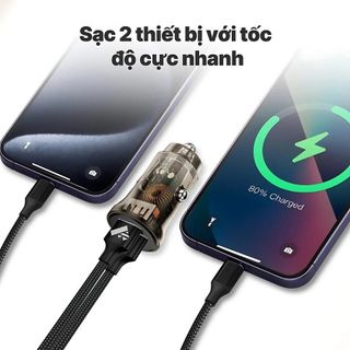 Tẩu Sạc PUGAN 130W Cho Ô Tô - Tẩu Sạc Nhanh Trong Suốt Cắm Tẩu Âm Nguồn 2 Cổng USB và Type C