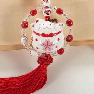 Khánh Mèo Thần Tài Vòng Ngọc May Mắn Treo Xe Ô Tô Mang Đến Tài Lộc, May Mắn, Bình An