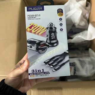 Tẩu Sạc PUGAN 130W Cho Ô Tô - Tẩu Sạc Nhanh Trong Suốt Cắm Tẩu Âm Nguồn 2 Cổng USB và Type C