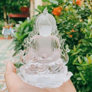 Tượng Phật Bà Quan Âm Tọa Đài Sen Đá Lưu Ly Cao Cấp , Trang Trí Taplo Ô Tô khaihuyauto