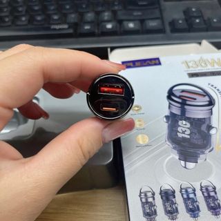 Tẩu Sạc PUGAN 130W Cho Ô Tô - Tẩu Sạc Nhanh Trong Suốt Cắm Tẩu Âm Nguồn 2 Cổng USB và Type C