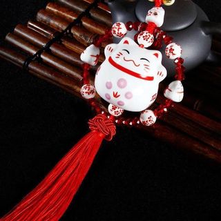 Khánh Mèo Thần Tài Vòng Ngọc May Mắn Treo Xe Ô Tô Mang Đến Tài Lộc, May Mắn, Bình An