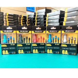 (Sạc Nhanh QC3.0) Tẩu Sạc Pugan 6A Sạc Cực Nhanh Cực Đỉnh Từ 9V-32V Kèm Dây Cáp 3 Đầu