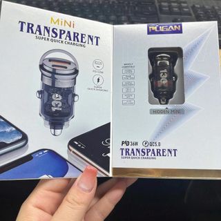 Tẩu Sạc PUGAN 130W Cho Ô Tô - Tẩu Sạc Nhanh Trong Suốt Cắm Tẩu Âm Nguồn 2 Cổng USB và Type C