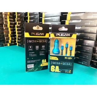 (Sạc Nhanh QC3.0) Tẩu Sạc Pugan 6A Sạc Cực Nhanh Cực Đỉnh Từ 9V-32V Kèm Dây Cáp 3 Đầu