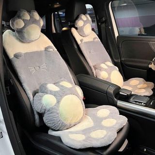 Bộ Lót Ghế Ngồi Hình Bàn Chân Mèo Xinh Xắn Dễ Thương - Bộ Gối Tựa Đầu Cổ Trên Ô Tô- 2 Màu Lựa Chọn