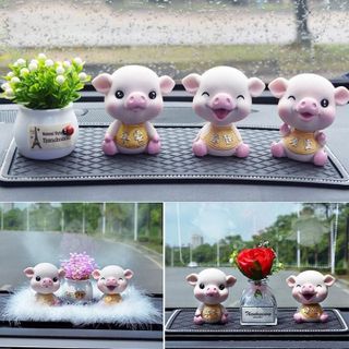 Trang Trí nội thất ô Tô Heo Đeo Yếm Dễ Thương Trang Trí Bàn Làm Việc Quà Tặng Ý Nghĩa