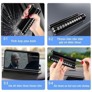 Bảng Ghi Số Điện Thoại 4in1 Bằng Kim Loại Kiêm Búa Phá Kính Và Sáp Thơm
