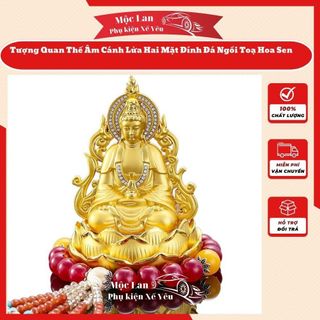 Tượng Quan Âm Cánh Lửa Đính Đá Ngồi Toạ Hoa Sen Tặng Kèm Tràng Hạt Trang Trí Taplo Mang Lại May mắn Cho Chủ Xe Decor Decor Phòng Trang Trí Nhà Phòng Khách