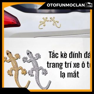 Tem Dán Xe Ô Tô Xe Máy Decal Kim Loại Đính Đá 3D Hình Tắc Kè, Thằn Lằn , Thạch Sùng Trang Trí Ô Tô Nhãn Dán