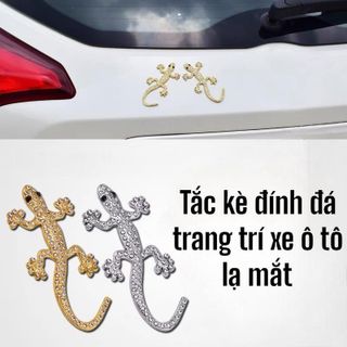 Tem Dán Xe Ô Tô Xe Máy Decal Kim Loại Đính Đá 3D Hình Tắc Kè, Thằn Lằn , Thạch Sùng Trang Trí Ô Tô Nhãn Dán