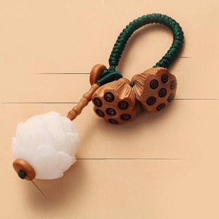 Móc Khóa Xe Hơi Mặt Gỗ Hoa Sen Sáng Tạo Phong Cách Thích Hợp Treo Túi Xách Móc Khóa Ô Tô Xe Máy