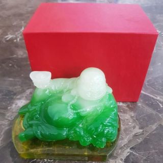 [Có sẵn] Tượng phật Di Lặc Ngọc xanh - Ngọc vàng may mắn trang trí phong thủy trong nhà và taplo ô tô - tượng ngọc bích Decor Decor Phòng