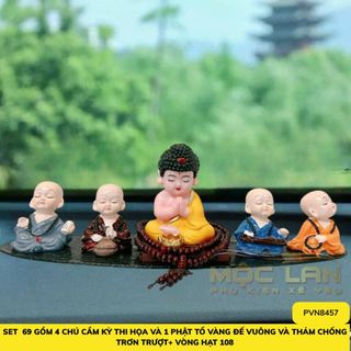 Sét 5 Món Ông Phật Như Lai Áo Vàng Và Bộ Tứ Không Tặng Thảm, Ở Đâu Có Phật Ở Đó Có Bình An - Otofunmoclan