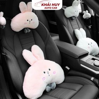 Gối Tựa Đầu Ô Tô Hình Thỏ Dễ Thương, Gối Ô Tô Hình Thú Hai Màu Hồng , Trắng Dùng Trên Xe Hơi khaihuyauto