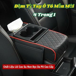 Đệm Tỳ Tay Ô Tô Mẫu Mới 4 Trong 1, Chất Lệu Lõi Cao Su Non Bọc Da PU Cao Cấp, Hộp Đựng Giấy Đa Năng