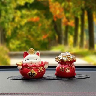 Set Mèo Thần Tài Trang Trí Taplo Ô Tô- Nhà Cửa Mang Lại Tài Lộc May Mắn Bình An-Moc Lan Car