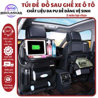 Túi da nội thất treo đồ ghế sau ô tô, túi treo đồ đa năng trên ghế ô tô có bàn ăn tiện ích Otofunmoclan