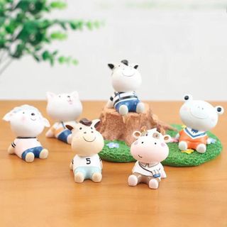 6 con vật dễ thương ngỗ nghĩnh mini-trang trí Taplo-heo-ngựa vằn-ếch-chó-dê-cừu