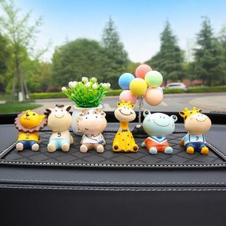 6 con vật dễ thương ngỗ nghĩnh mini-trang trí Taplo-heo-ngựa vằn-ếch-chó-dê-cừu