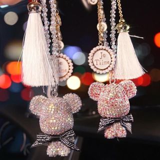 Dây Treo Trang Trí Gương Chiếu Hậu Xe Hơi - Khánh Treo Gương Đính Đá Gấu Gloomy- Moclancar