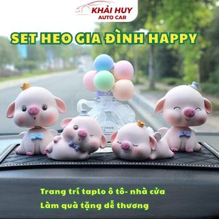 Set Gia Đình Heo Hồng Dễ Thương Trang Trí Taplo Ô Tô, Bàn Làm Việc, Góc Học Tập - Khải Huy Auto