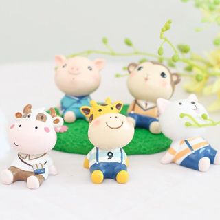 6 con vật dễ thương ngỗ nghĩnh mini-trang trí Taplo-heo-ngựa vằn-ếch-chó-dê-cừu