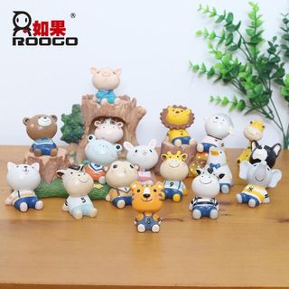 6 con vật dễ thương ngỗ nghĩnh mini-trang trí Taplo-heo-ngựa vằn-ếch-chó-dê-cừu