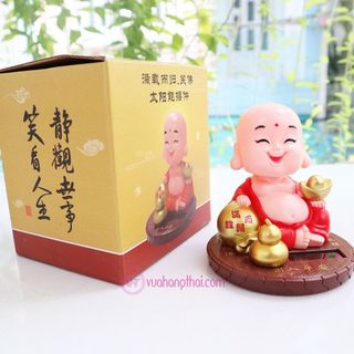 (Bán Sỉ) Tượng Chú Tiểu Gật Đầu Gõ Mõ Chạy Năng Lượng Mặt Trời – Trang Trí Ô Tô, Bàn Làm Việc