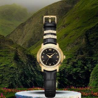 ĐỒNG HỒ NỮ CAO CẤP VERXACE DÂY DA ĐEN NIỀNG THÉP