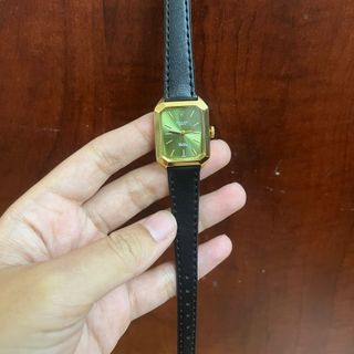 SĂN SALE XẢ ĐỒNG HỒ NỮ THỜI TRANG ROLXE DA ĐEN MẶT CHỮ NHẬT XANH