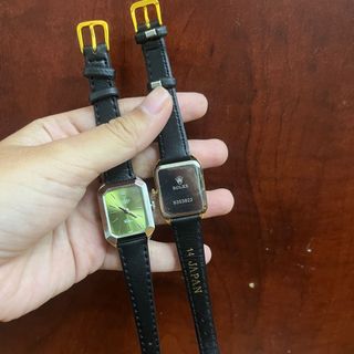 SĂN SALE XẢ ĐỒNG HỒ NỮ THỜI TRANG ROLXE DA ĐEN MẶT CHỮ NHẬT XANH