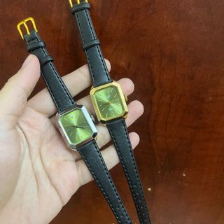 SĂN SALE XẢ ĐỒNG HỒ NỮ THỜI TRANG ROLXE DA ĐEN MẶT CHỮ NHẬT XANH
