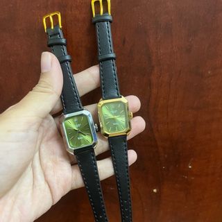 SĂN SALE XẢ ĐỒNG HỒ NỮ THỜI TRANG ROLXE DA ĐEN MẶT CHỮ NHẬT XANH