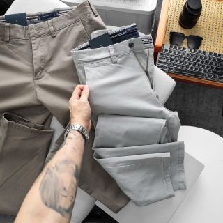 Quần kaki dài nam. Chất khaki chính phẩm dày dặn xịn sò mặc vải đanh mịn, chất thun co giản tốt fom slim.
