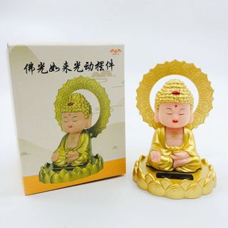 (Bán Sỉ) Tượng Chú Tiểu Gật Đầu Gõ Mõ Chạy Năng Lượng Mặt Trời – Trang Trí Ô Tô, Bàn Làm Việc