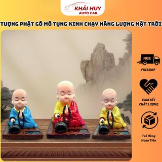 (Bán Sỉ) Tượng Chú Tiểu Gật Đầu Gõ Mõ Chạy Năng Lượng Mặt Trời – Trang Trí Ô Tô, Bàn Làm Việc
