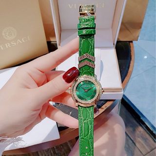 ĐỒNG HỒ NỮ CAO CẤP VERXACE DÂY DA XANH LÁ NIỀNG THÉP