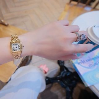 ĐỒNG HỒ NỮ CAO CẤP KATIER DÂY THÉP VÀNG MẶT TRẮNG VUÔNG