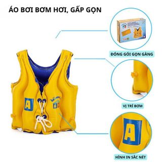 COMBO ÁO PHAO - TAY BƠI BƠM HƠI, GẤP GỌN CHO BÉ TỪ 10-60KG, CHẤT LIỆU PVC AN TOÀN CHO TRẺ EM, NHIỀU NGĂN CHỨA HƠI TIỆN LỢI