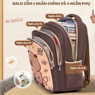 BALO CAPYBARA 3D NỔI, NHIỀU NGĂN, CHẤT LIỆU POLYESTER CHỐNG THẤM NƯỚC, PHÙ HỢP CHO BÉ TIỂU HỌC CH183 - BH KIDS