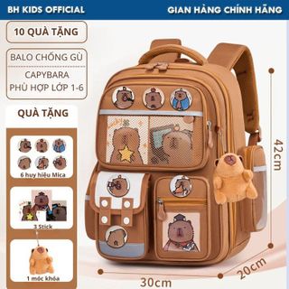 10 QUÀ TẶNG - BALO CHỐNG GÙ, CHỐNG NƯỚC CAPYBARA CHO BÉ TIỂU HỌC, CÓ PHẢN QUANG PHÁT SÁNG, NHIỀU NGĂN PHỤ CH181 - BH KIDS