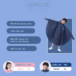 ÁO MƯA CÁNH DƠI CÓ KHÓA KÉO BH KIDS, CHẤT LIỆU EVA THÂN THIỆN MÔI TRƯỜNG, CÓ KÍNH CHE MẶT, CHỐNG MƯA, BỤI BẨN CH174 - BH KIDS