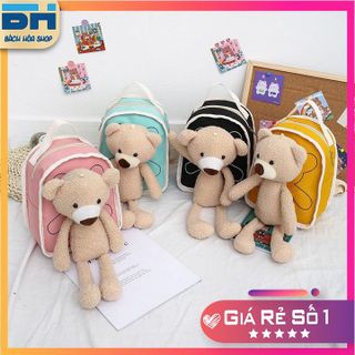 BALO VẢI CANVAS HÌNH CHÚ GẤU XINH XẮN CHO BÉ MẪU GIÁO, NHÀ TRẺ - BH KIDS