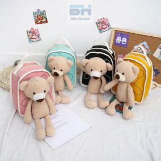 BALO VẢI CANVAS HÌNH CHÚ GẤU XINH XẮN CHO BÉ MẪU GIÁO, NHÀ TRẺ - BH KIDS