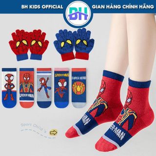 COMBO 5 ĐÔI TẤT, VỚ VÀ 1 ĐÔI GANG TAY SIÊU NHÂN NHỆN, CHẤT LIỆU 100% COTTON, THOÁNG KHÍ, KHÁNG KHUẨN, CHO BÉ  3-10 TUỔI CH65 - BH KIDS