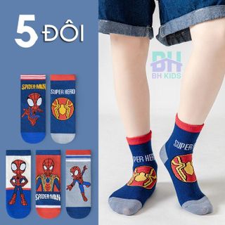 COMBO 5 ĐÔI TẤT, VỚ VÀ 1 ĐÔI GANG TAY SIÊU NHÂN NHỆN, CHẤT LIỆU 100% COTTON, THOÁNG KHÍ, KHÁNG KHUẨN, CHO BÉ  3-10 TUỔI CH65 - BH KIDS