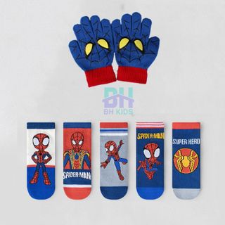 COMBO 5 ĐÔI TẤT, VỚ VÀ 1 ĐÔI GANG TAY SIÊU NHÂN NHỆN, CHẤT LIỆU 100% COTTON, THOÁNG KHÍ, KHÁNG KHUẨN, CHO BÉ  3-10 TUỔI CH65 - BH KIDS